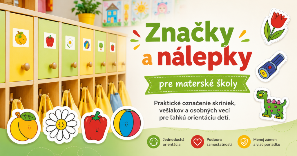 Značky a nálepky pre materské školy Značky a nálepky pre materské školy na označenie šatňových skriniek, vešiakov a osobných vecí detí.