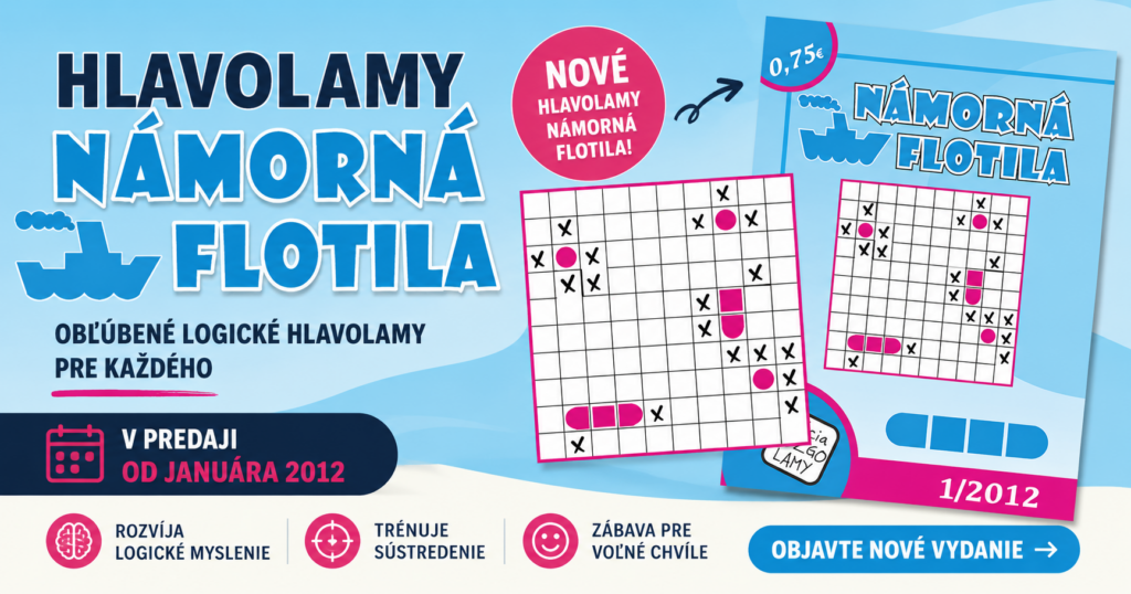 Hlavolamy Námorná flotila Alternatívny text (ALT) Hlavolamy Námorná flotila – úvodný banner s ukážkou logického hlavolamu a obálkou časopisu.