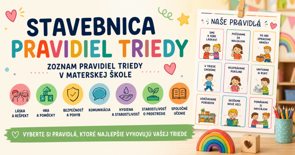 Stavebnica pravidiel triedy v materskej škole Stavebnica pravidiel triedy – zoznam pravidiel triedy v materskej škole rozdelený do tematických oblastí.