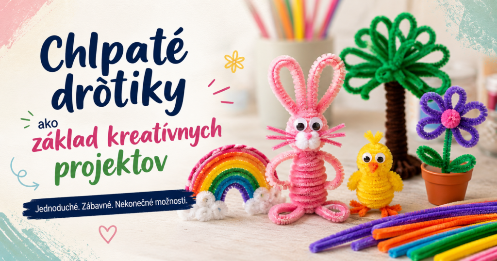 Chlpaté drôtiky a kreatívne výrobky pre deti – zajačik, kuriatko, dúha, strom a kvietok