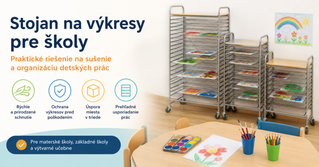 Stojan na výkresy pre školy Stojany na výkresy pre školy na sušenie a organizáciu detských výtvarných prác v materských a základných školách.