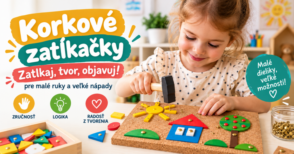 Korkové zatĺkačky pre deti – tvorenie s kladivkom a farebnými dielikmi