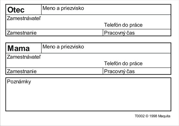 Evidenčná karta vzadu