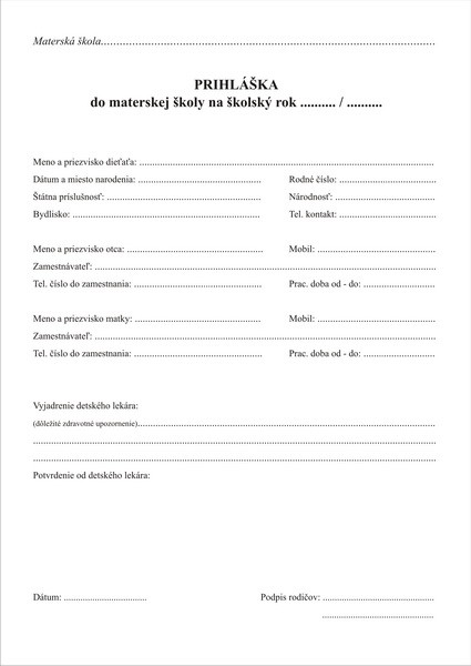 Prihláška do MŠ