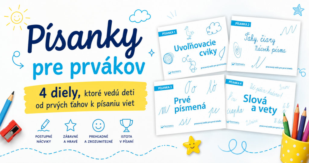 Písanky pre prvákov Písanky pre prvákov – séria štyroch pracovných zošitov na nácvik písania od prvých ťahov až po písanie slov a viet.