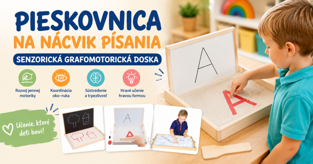 Pieskovnica na nácvik písania – senzorická grafomotorická doska Dieťa precvičuje písanie písmena na pieskovnici na nácvik písania pomocou senzorickej grafomotorickej dosky.