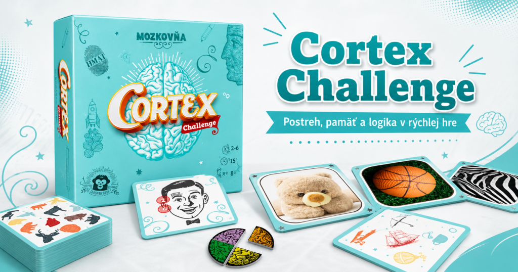 Cortex – vzdelávacia hra nielen pre deti Cortex Challenge – krabica hry a herné karty v banneri