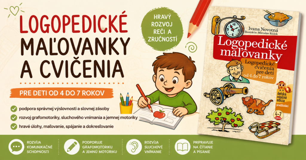 Logopedické maľovanky a cvičenia pre deti od 4 do 7 rokov podporujú rozvoj reči, slovnej zásoby, grafomotoriky a sluchového vnímania.