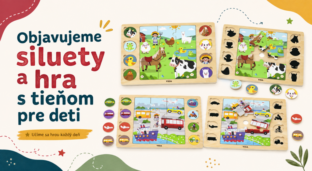 Objavujeme siluety a hra s tieňom pre deti – Viga drevené puzzle Zvieratká a Doprava