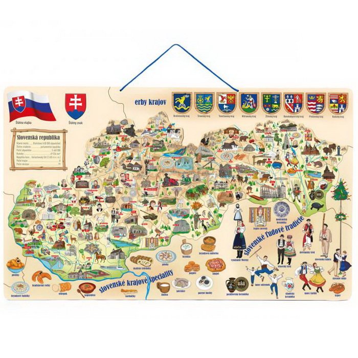 Woody Magnetická mapa Slovenska 3v1, 75x45 cm