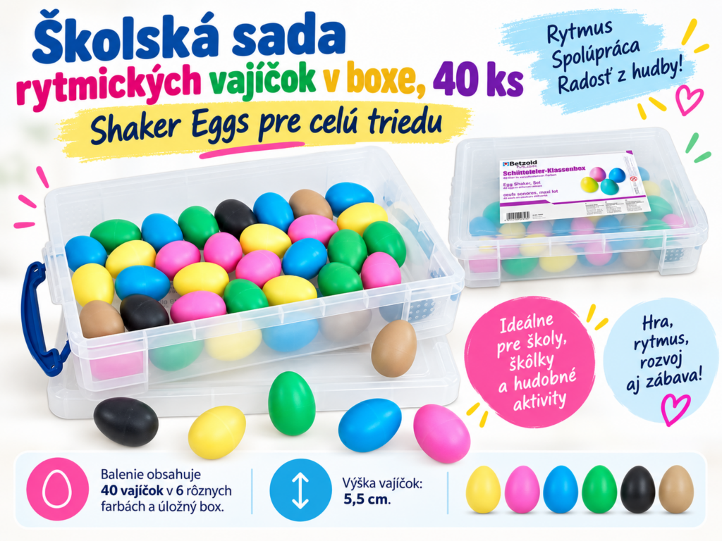 Školská sada hrkajúcich vajíčok v boxe – 40 ks