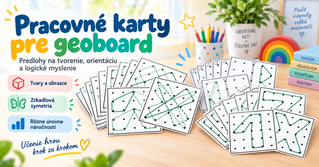 Geoboard pre deti s pracovnými kartami a farebnými gumičkami pri školskej aktivite