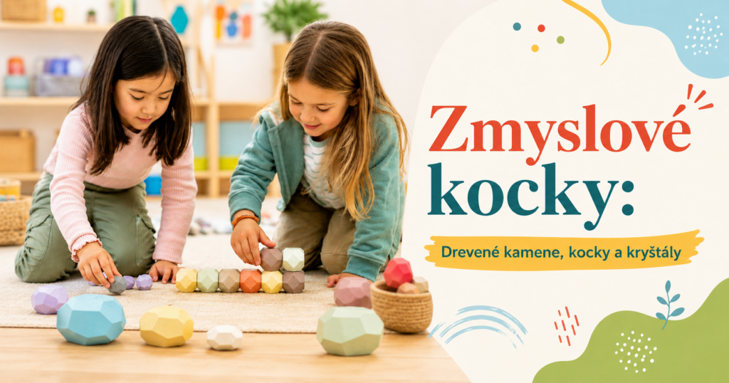 Deti sa hrajú so zmyslovými kockami, drevenými kameňmi a kryštálmi
