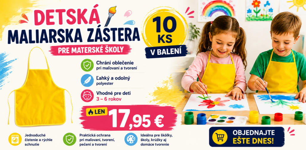 Detská maliarska zástera – praktická ochrana pre malých umelcov Detská maliarska zástera pre deti 3 až 6 rokov – balenie 10 ks