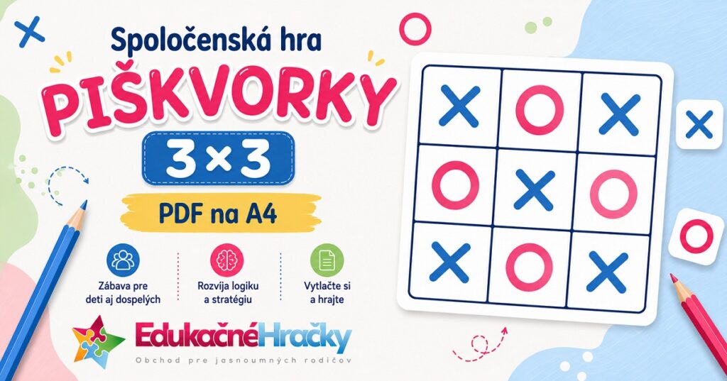Tic-Tac-Toe 3×3 spoločenská hra, pdf na A4 Spoločenská hra Piškvorky 3×3 na vytlačenie vo formáte PDF na A4 pre deti aj dospelých.