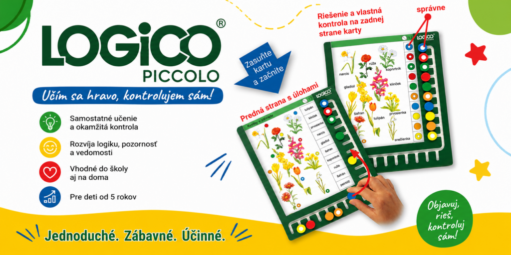 LOGICO Piccolo – didaktický rámik s pracovnou kartou umožňuje deťom samostatne riešiť úlohy a okamžite si skontrolovať správnosť odpovedí.