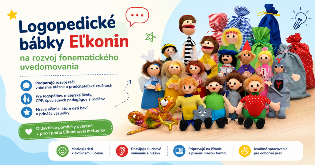 Logopedické bábky Eľkonin určené na rozvoj fonematického uvedomovania pre logopédov, materské školy, špeciálnych pedagógov a rodičov.