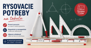 Rysovacie potreby na tabuľu – tabuľové pravítko, trojuholníky, kružidlo, uhlomer a ukazovadlo pre školy