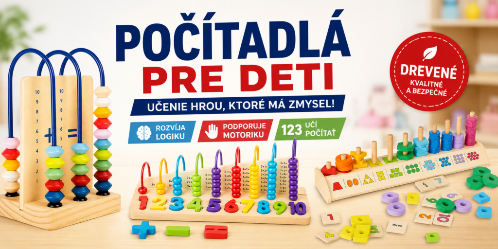 Farebné drevené počítadlá pre deti s číslami, korálkami a tvarmi na učenie počítania a rozvoj matematických zručností.