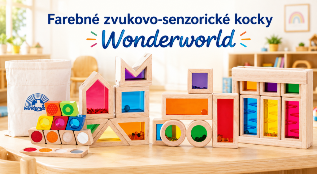 Farebné zvukovo-senzorické kocky Wonderworld pre deti