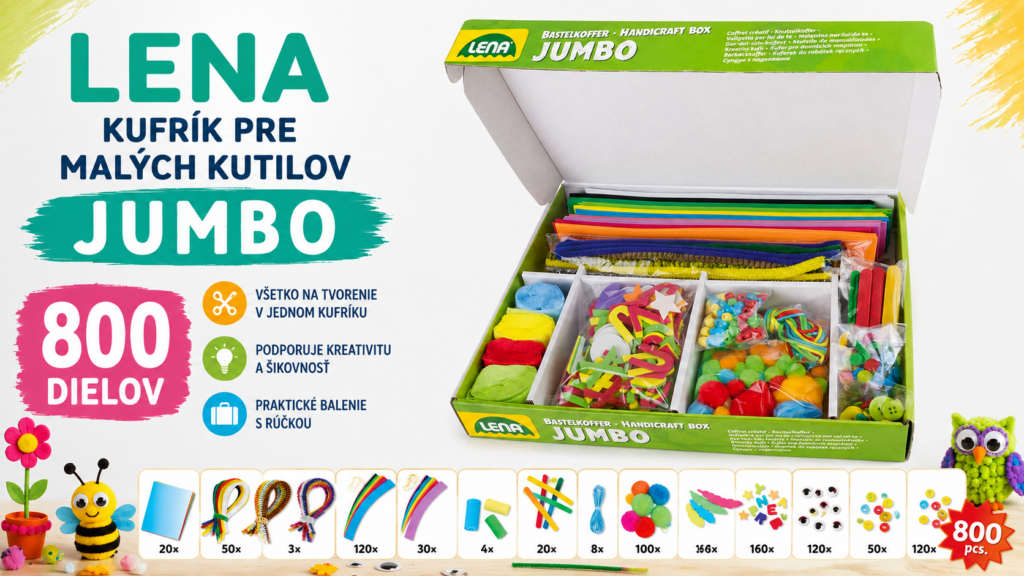 Kreatívny kufrík LENA Jumbo s 800 dielmi na tvorenie pre deti od 5 rokov