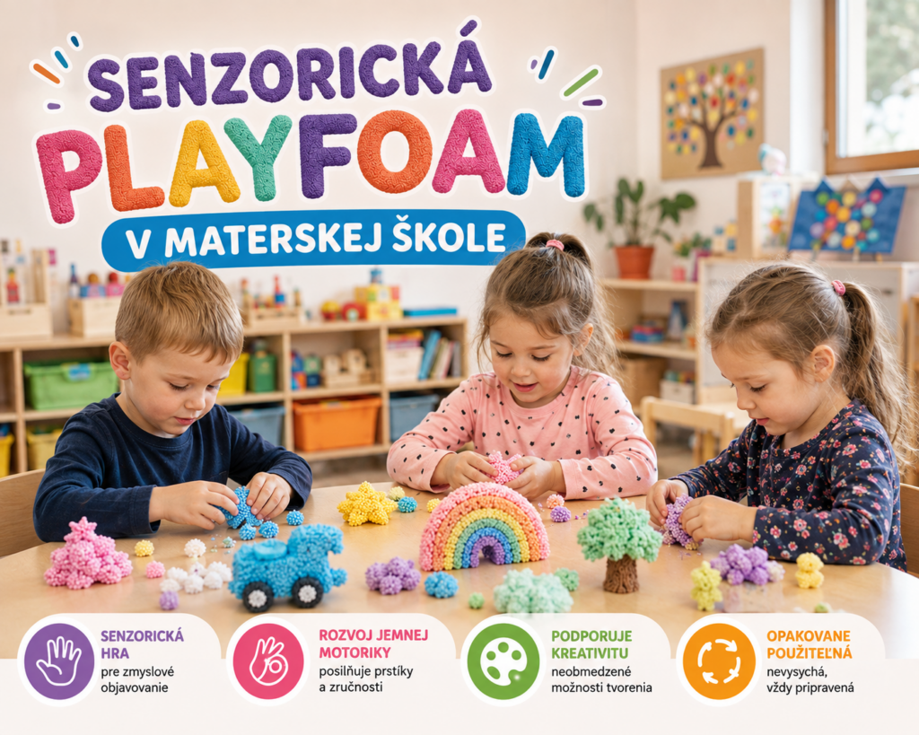 Deti tvoria s penovou modelínou PlayFoam pri senzorickej hre v materskej škole