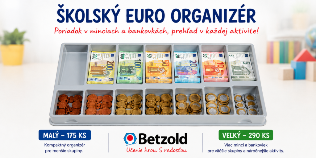 Školský Euro organizér Betzold s euro mincami a bankovkami na finančnú gramotnosť detí